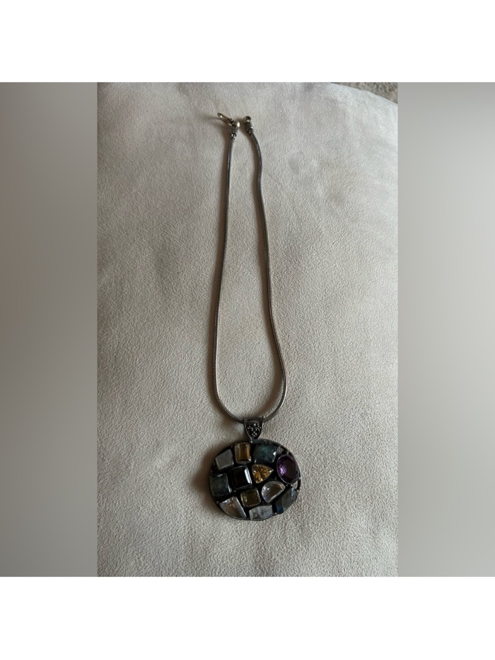 Chunky Semi Precious Stone Pendent and Thick Sterling Silver Necklace